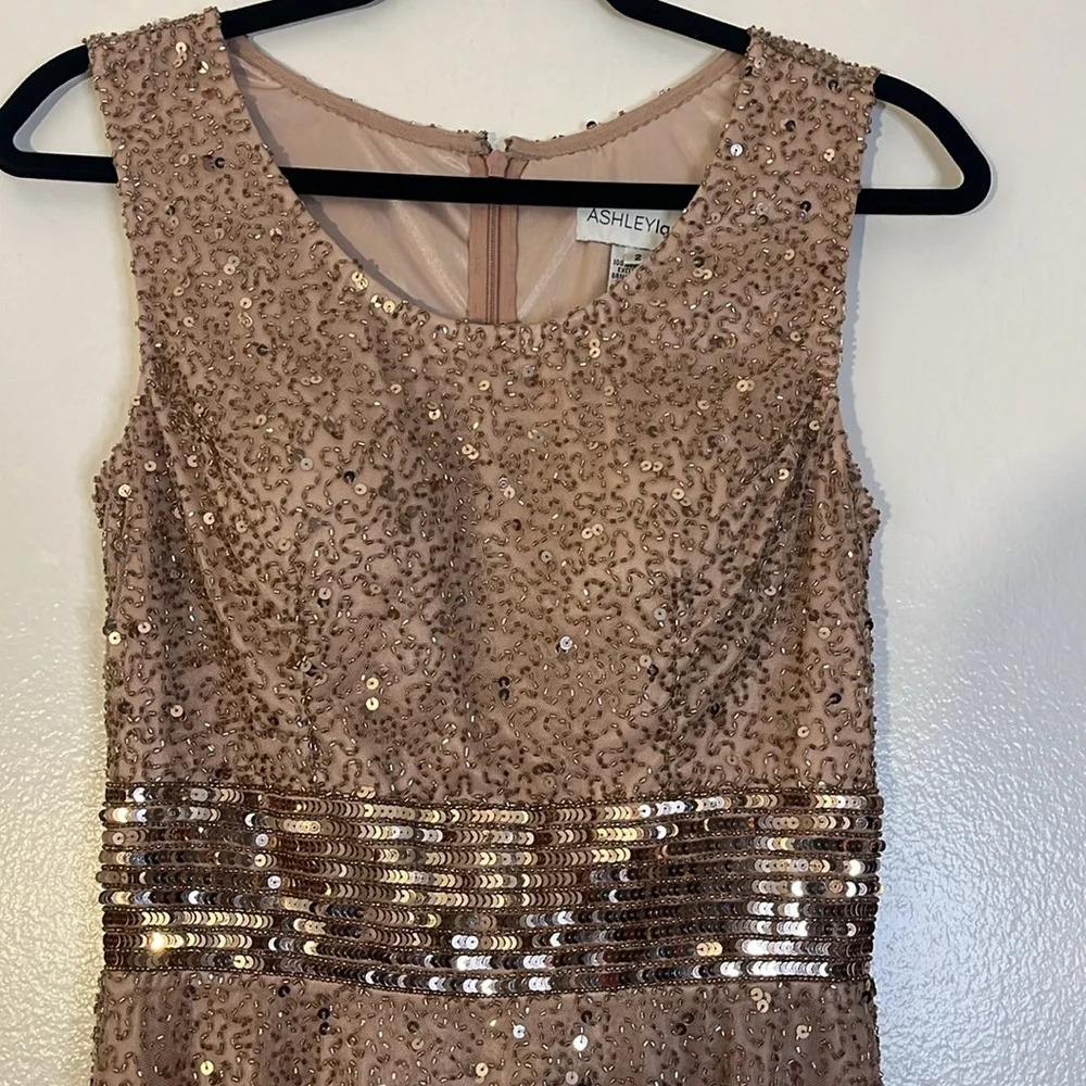 Ashley Lauren | Blush Pink fit n flare beaded & sequins Women’s size 2 sparkly - Picture 3 of 12